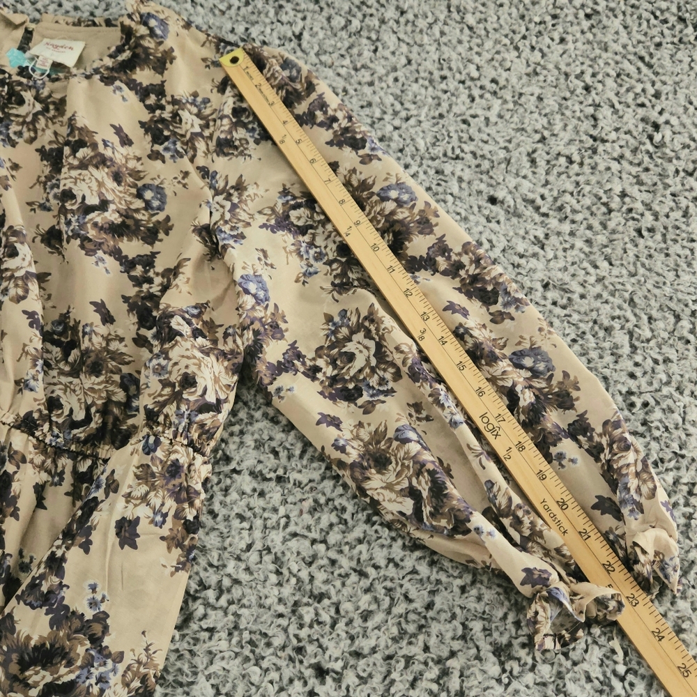 Hayden Floral Midi Dress 1XL XL Taupe Long Sleeve Tiered Fall Boho Country Flowy - Picture 13 of 13